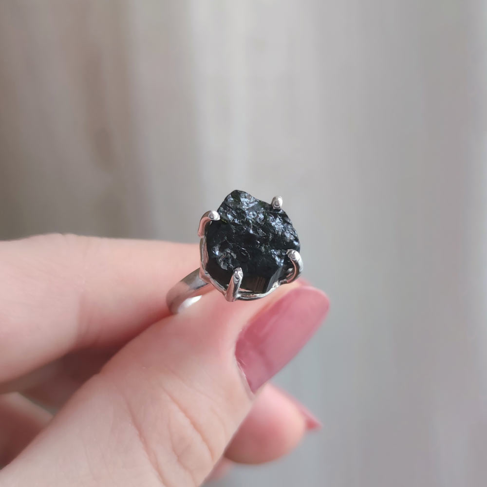 Raw black tourmaline on sale ring